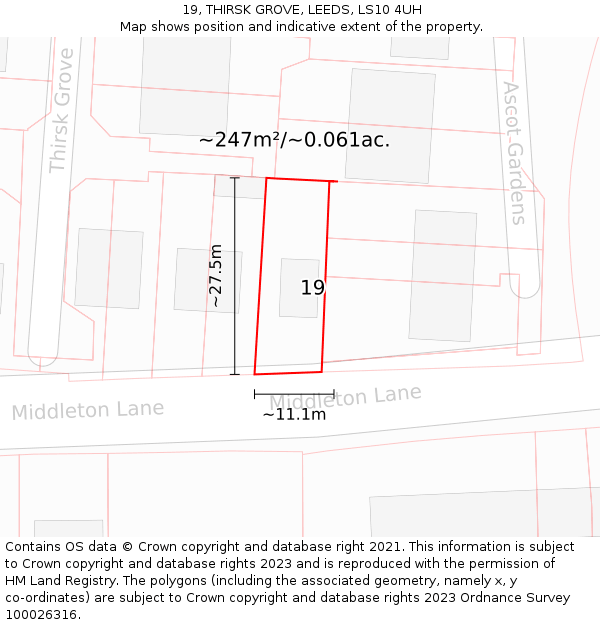 19, THIRSK GROVE, LEEDS, LS10 4UH: Plot and title map