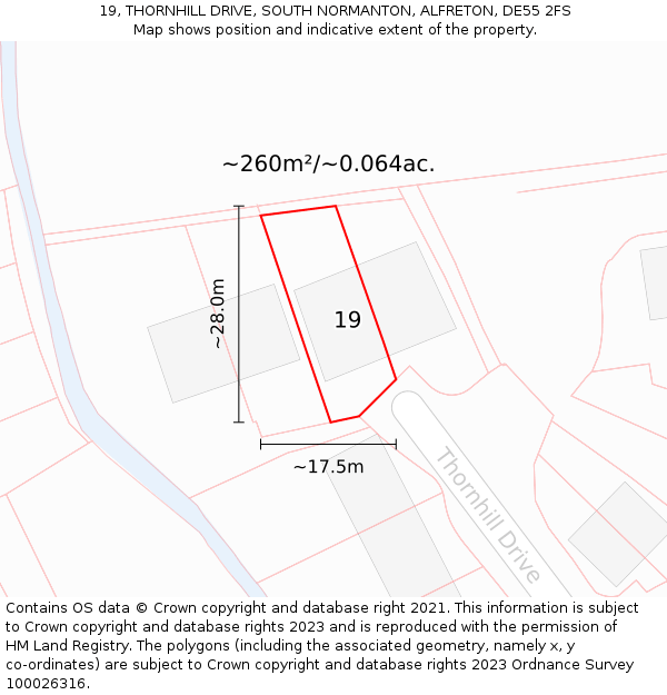 19, THORNHILL DRIVE, SOUTH NORMANTON, ALFRETON, DE55 2FS: Plot and title map