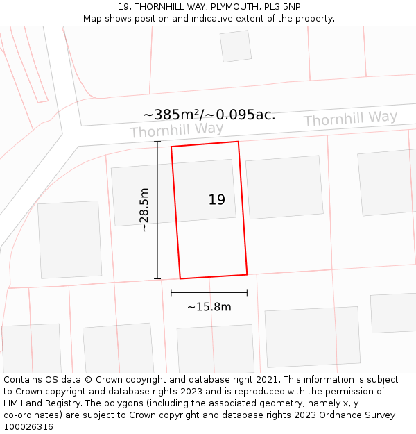 19, THORNHILL WAY, PLYMOUTH, PL3 5NP: Plot and title map