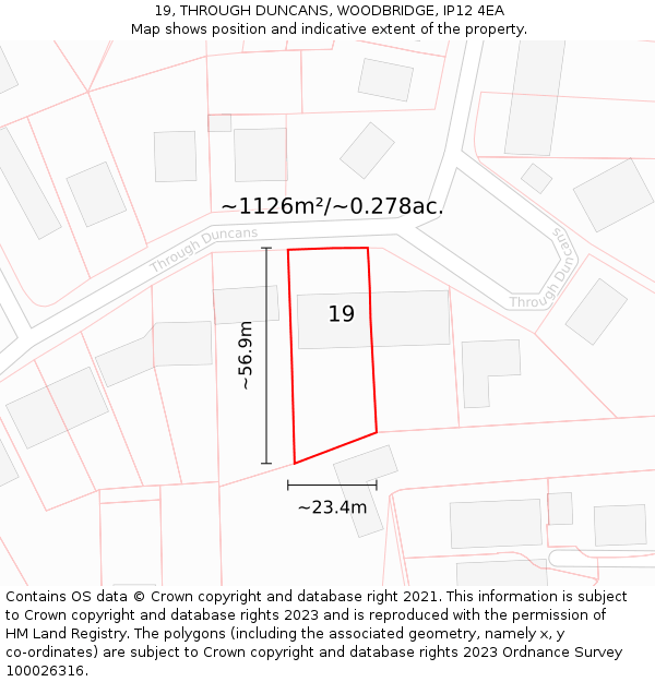 19, THROUGH DUNCANS, WOODBRIDGE, IP12 4EA: Plot and title map