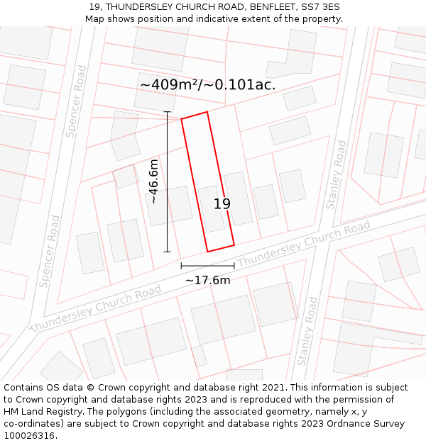 19, THUNDERSLEY CHURCH ROAD, BENFLEET, SS7 3ES: Plot and title map