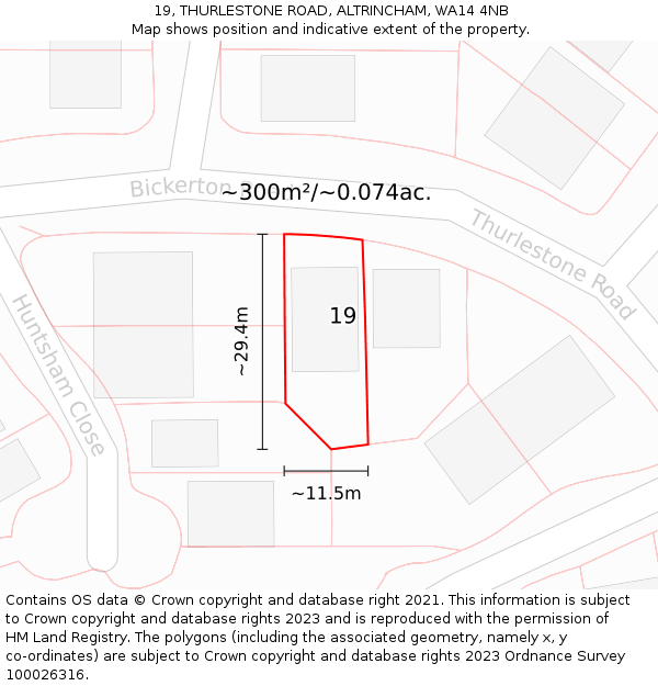 19, THURLESTONE ROAD, ALTRINCHAM, WA14 4NB: Plot and title map