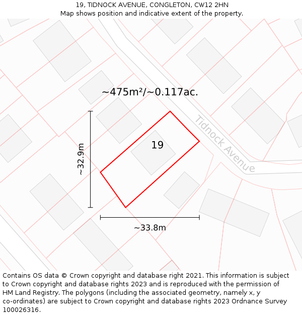 19, TIDNOCK AVENUE, CONGLETON, CW12 2HN: Plot and title map