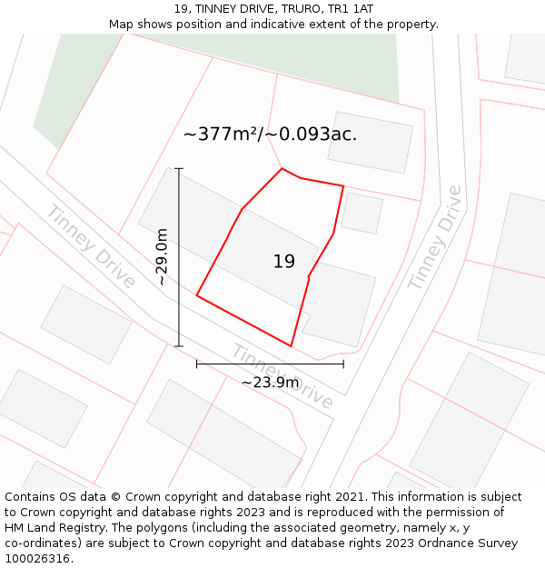 19, TINNEY DRIVE, TRURO, TR1 1AT: Plot and title map