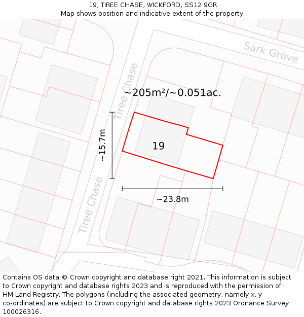 19, TIREE CHASE, WICKFORD, SS12 9GR: Plot and title map