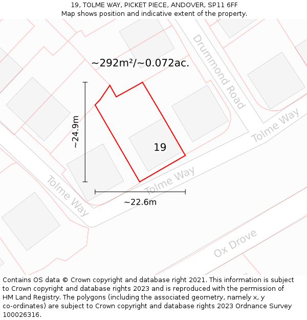 19, TOLME WAY, PICKET PIECE, ANDOVER, SP11 6FF: Plot and title map