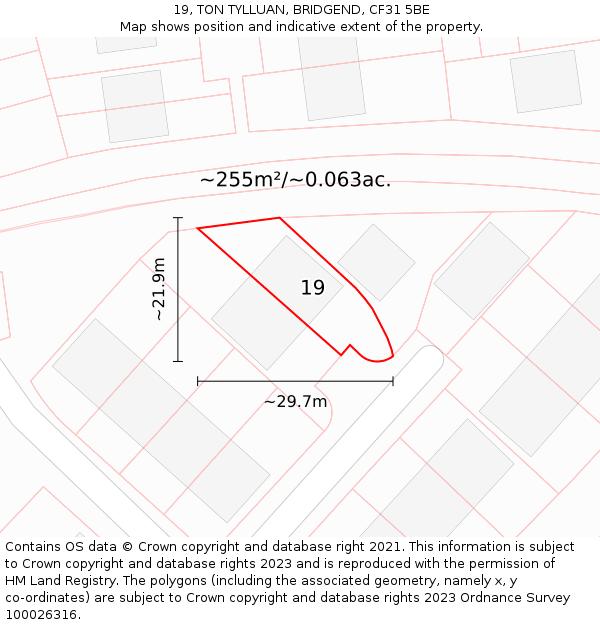 19, TON TYLLUAN, BRIDGEND, CF31 5BE: Plot and title map