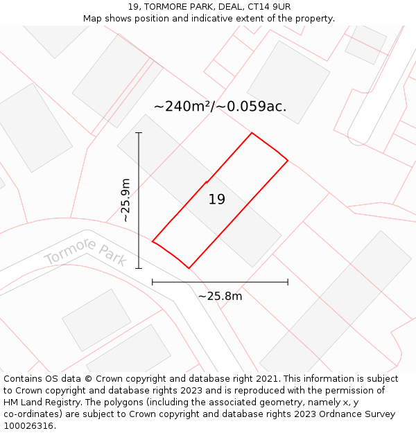 19, TORMORE PARK, DEAL, CT14 9UR: Plot and title map