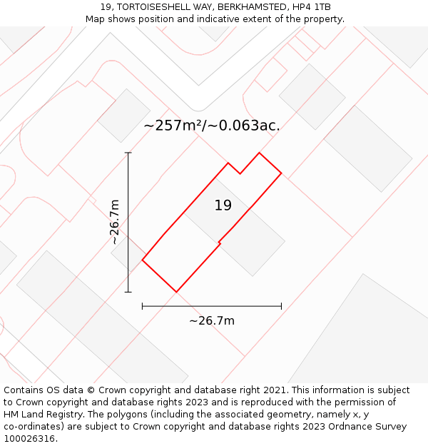 19, TORTOISESHELL WAY, BERKHAMSTED, HP4 1TB: Plot and title map