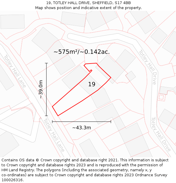 19, TOTLEY HALL DRIVE, SHEFFIELD, S17 4BB: Plot and title map