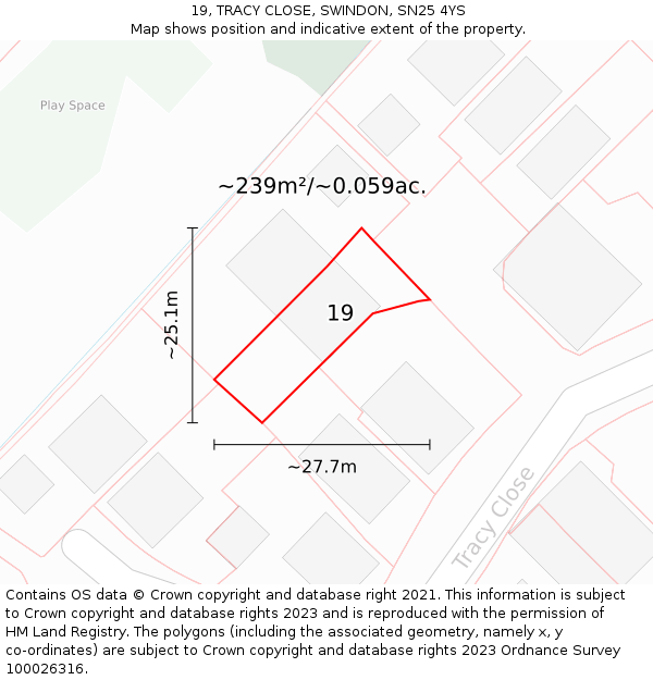 19, TRACY CLOSE, SWINDON, SN25 4YS: Plot and title map