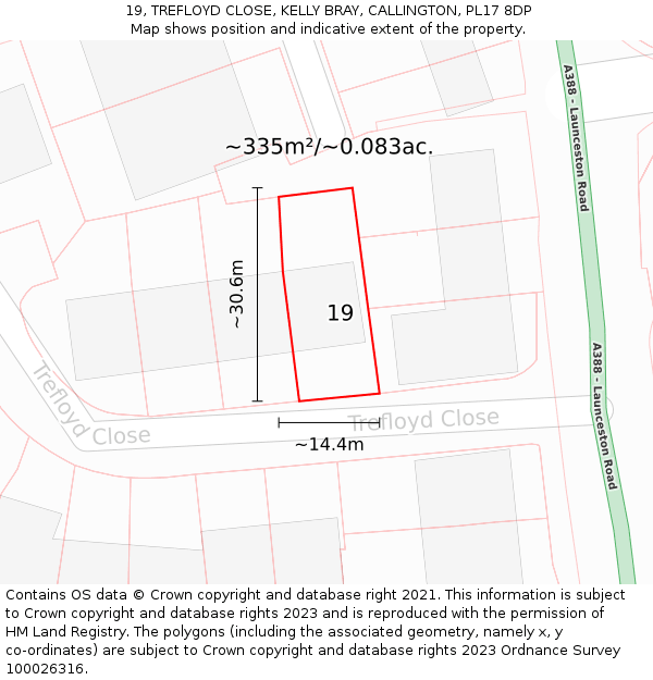 19, TREFLOYD CLOSE, KELLY BRAY, CALLINGTON, PL17 8DP: Plot and title map