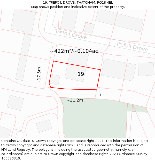 19, TREFOIL DROVE, THATCHAM, RG18 4EL: Plot and title map