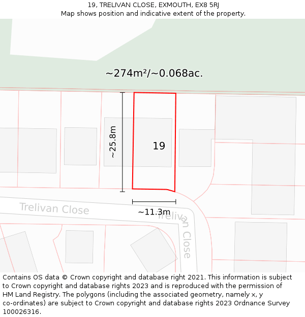 19, TRELIVAN CLOSE, EXMOUTH, EX8 5RJ: Plot and title map