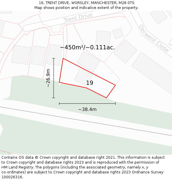 19, TRENT DRIVE, WORSLEY, MANCHESTER, M28 0TS: Plot and title map