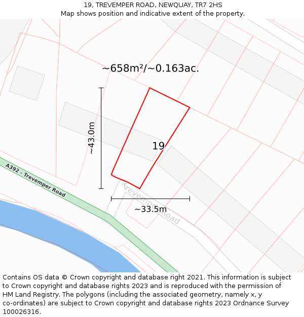 19, TREVEMPER ROAD, NEWQUAY, TR7 2HS: Plot and title map