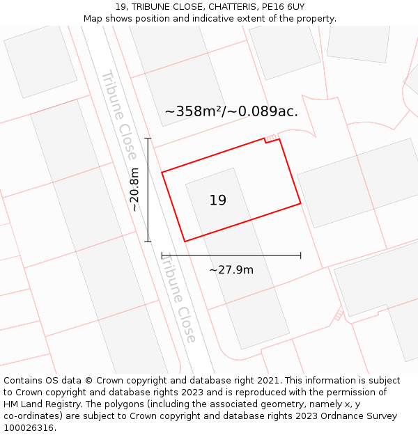 19, TRIBUNE CLOSE, CHATTERIS, PE16 6UY: Plot and title map