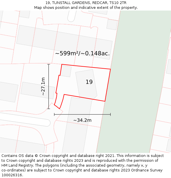 19, TUNSTALL GARDENS, REDCAR, TS10 2TR: Plot and title map