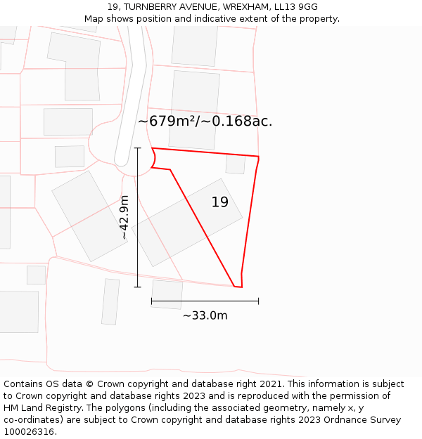 19, TURNBERRY AVENUE, WREXHAM, LL13 9GG: Plot and title map