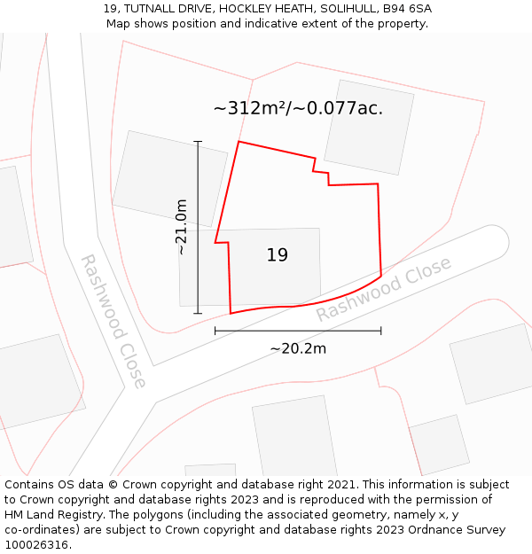 19, TUTNALL DRIVE, HOCKLEY HEATH, SOLIHULL, B94 6SA: Plot and title map