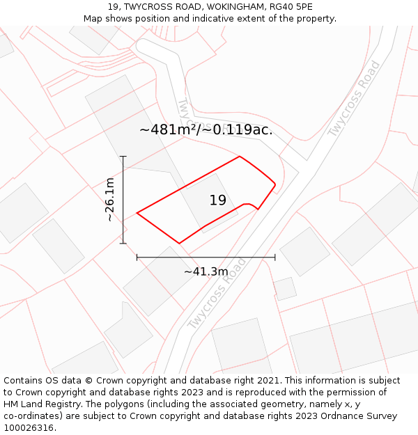 19, TWYCROSS ROAD, WOKINGHAM, RG40 5PE: Plot and title map