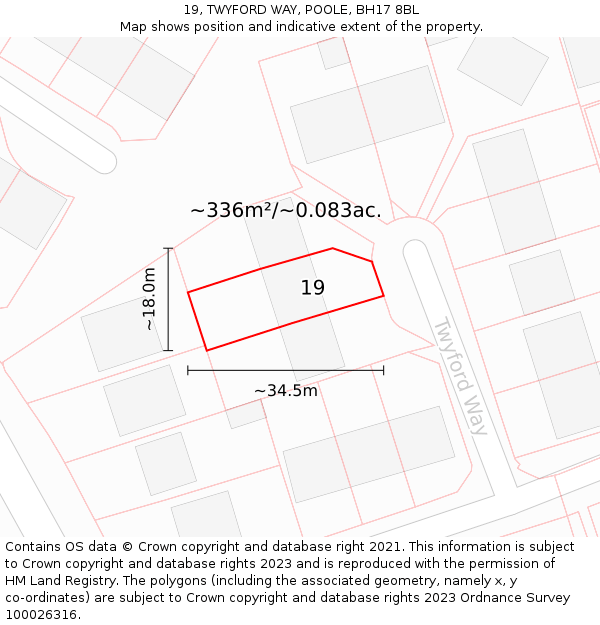 19, TWYFORD WAY, POOLE, BH17 8BL: Plot and title map