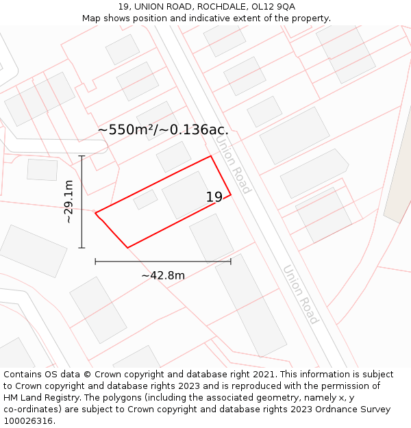 19, UNION ROAD, ROCHDALE, OL12 9QA: Plot and title map