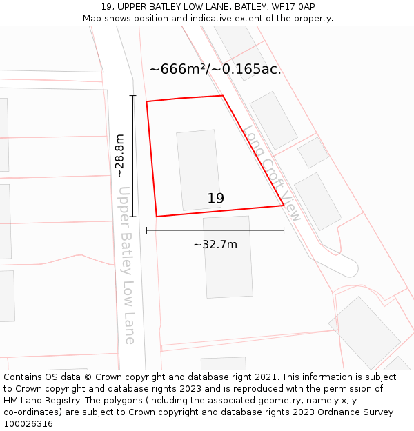 19, UPPER BATLEY LOW LANE, BATLEY, WF17 0AP: Plot and title map