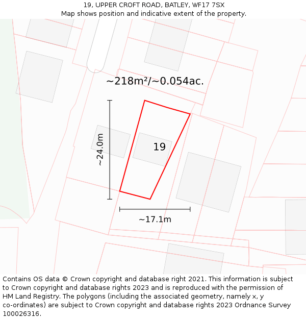 19, UPPER CROFT ROAD, BATLEY, WF17 7SX: Plot and title map