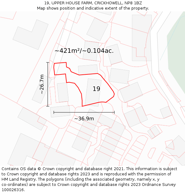 19, UPPER HOUSE FARM, CRICKHOWELL, NP8 1BZ: Plot and title map