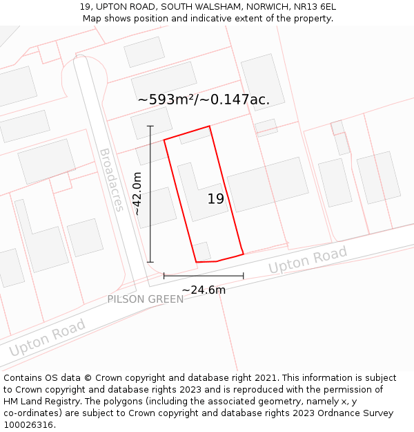 19, UPTON ROAD, SOUTH WALSHAM, NORWICH, NR13 6EL: Plot and title map