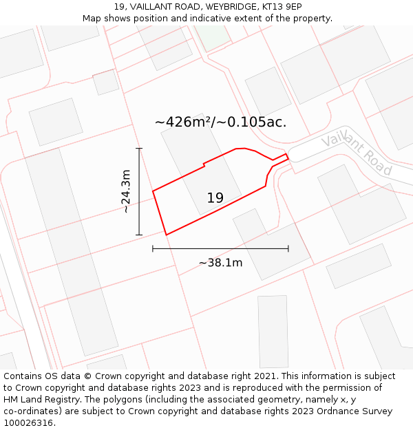 19, VAILLANT ROAD, WEYBRIDGE, KT13 9EP: Plot and title map