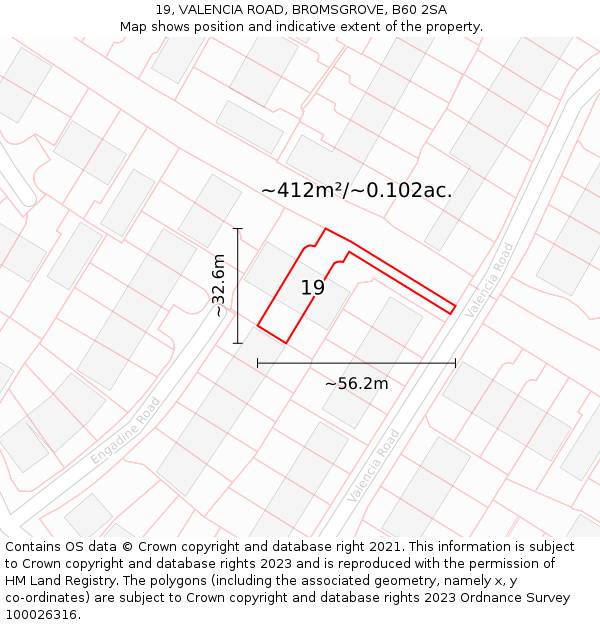 19, VALENCIA ROAD, BROMSGROVE, B60 2SA: Plot and title map