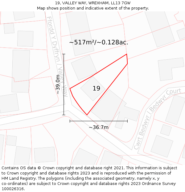 19, VALLEY WAY, WREXHAM, LL13 7GW: Plot and title map