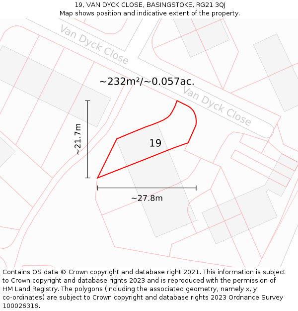 19, VAN DYCK CLOSE, BASINGSTOKE, RG21 3QJ: Plot and title map