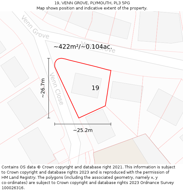 19, VENN GROVE, PLYMOUTH, PL3 5PG: Plot and title map