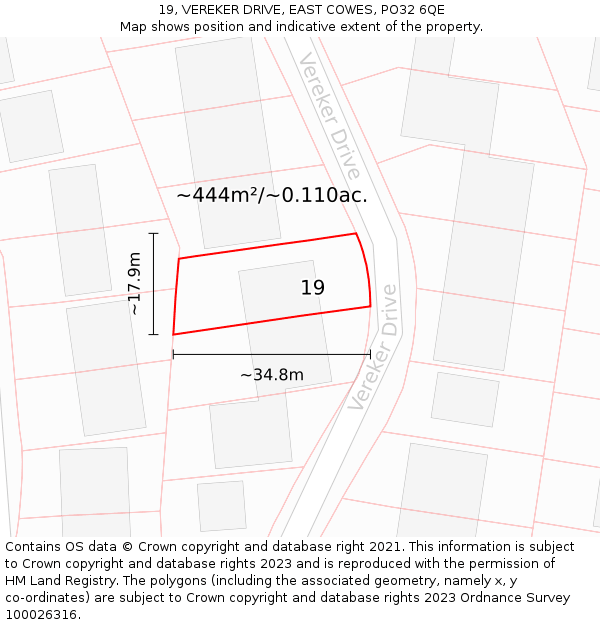 19, VEREKER DRIVE, EAST COWES, PO32 6QE: Plot and title map