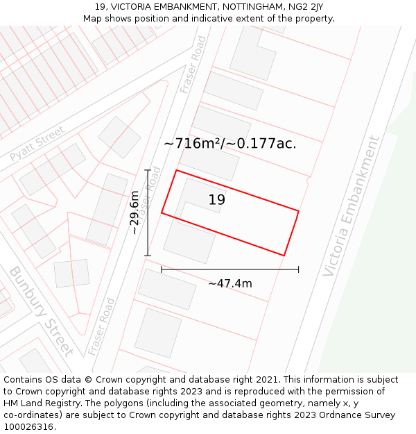 19, VICTORIA EMBANKMENT, NOTTINGHAM, NG2 2JY: Plot and title map
