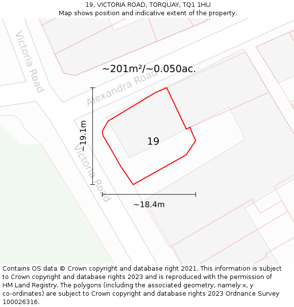 19, VICTORIA ROAD, TORQUAY, TQ1 1HU: Plot and title map