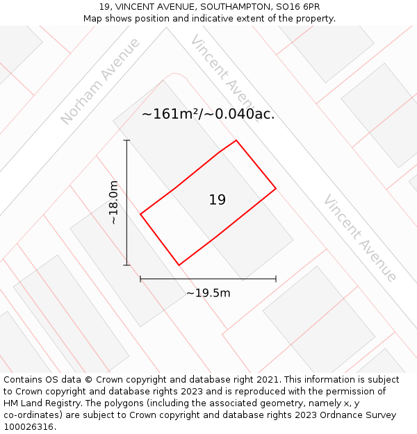 19, VINCENT AVENUE, SOUTHAMPTON, SO16 6PR: Plot and title map