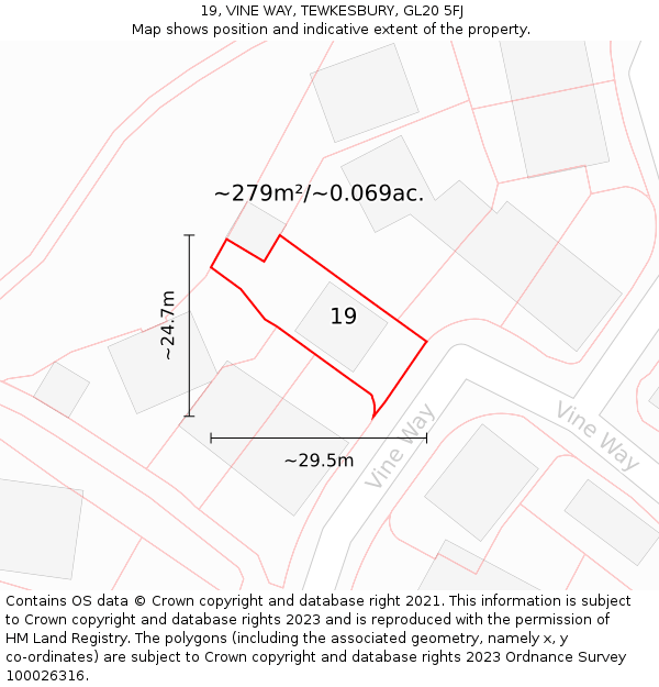 19, VINE WAY, TEWKESBURY, GL20 5FJ: Plot and title map