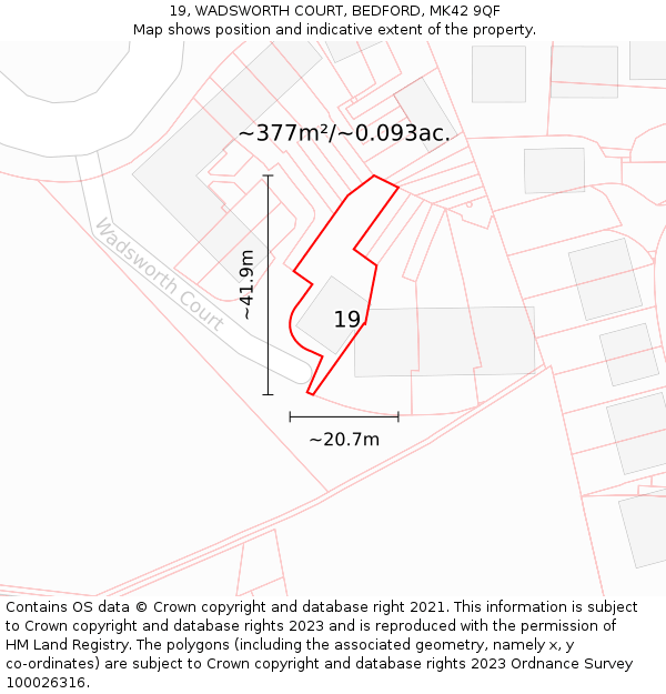 19, WADSWORTH COURT, BEDFORD, MK42 9QF: Plot and title map