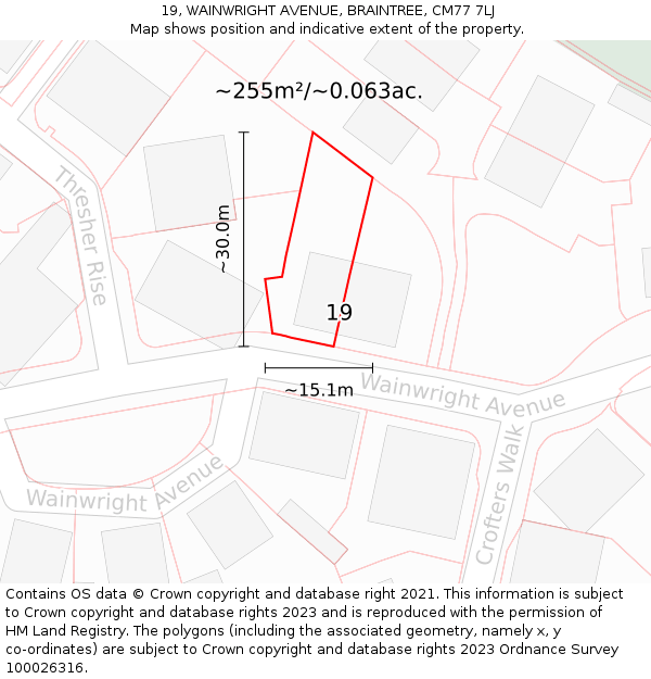 19, WAINWRIGHT AVENUE, BRAINTREE, CM77 7LJ: Plot and title map