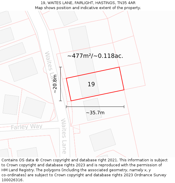 19, WAITES LANE, FAIRLIGHT, HASTINGS, TN35 4AR: Plot and title map