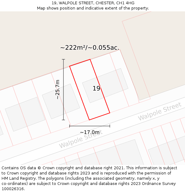 19, WALPOLE STREET, CHESTER, CH1 4HG: Plot and title map