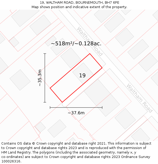 19, WALTHAM ROAD, BOURNEMOUTH, BH7 6PE: Plot and title map
