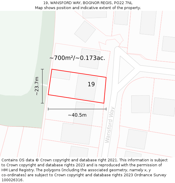 19, WANSFORD WAY, BOGNOR REGIS, PO22 7NL: Plot and title map