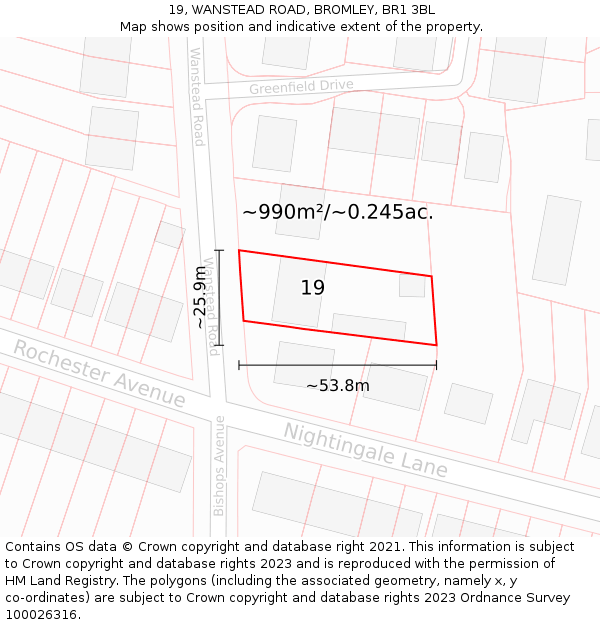 19, WANSTEAD ROAD, BROMLEY, BR1 3BL: Plot and title map