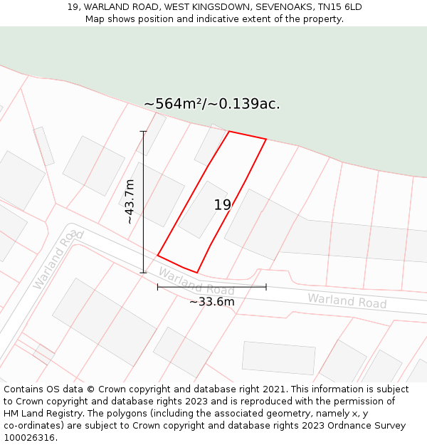 19, WARLAND ROAD, WEST KINGSDOWN, SEVENOAKS, TN15 6LD: Plot and title map