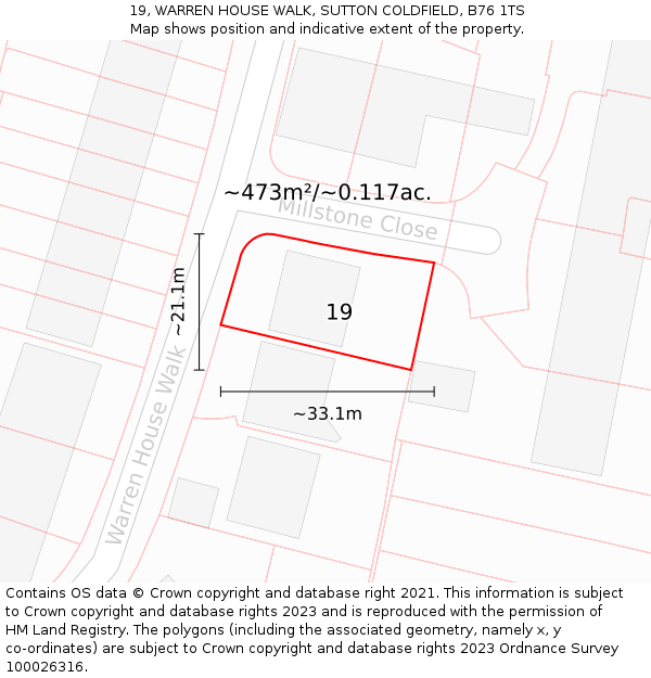 19, WARREN HOUSE WALK, SUTTON COLDFIELD, B76 1TS: Plot and title map